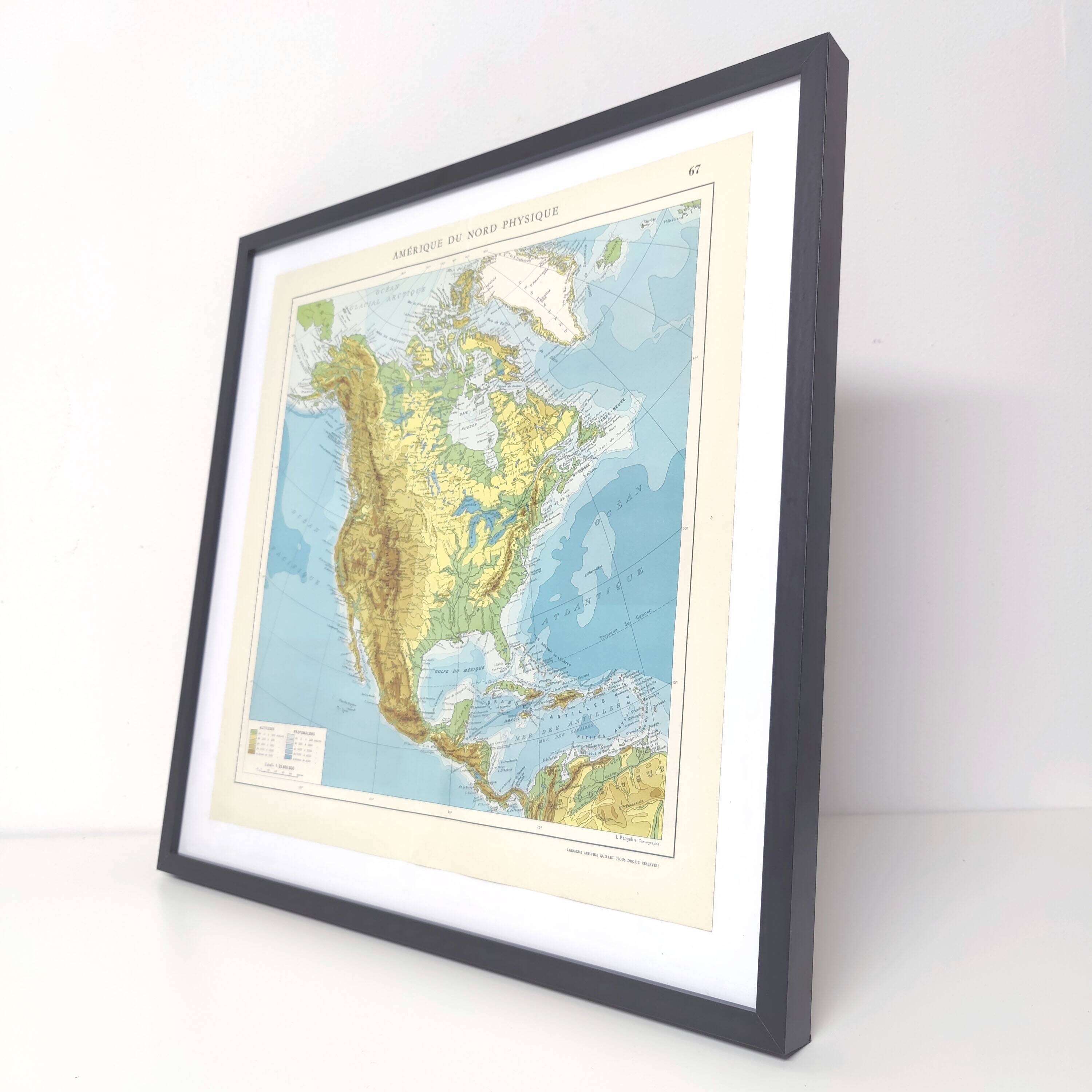 Carte Amérique du Nord vintage de 1950