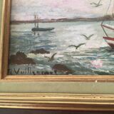 Marine on wood signed reine vuillermet