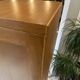 1950s oak office storage cabinet with curtains.