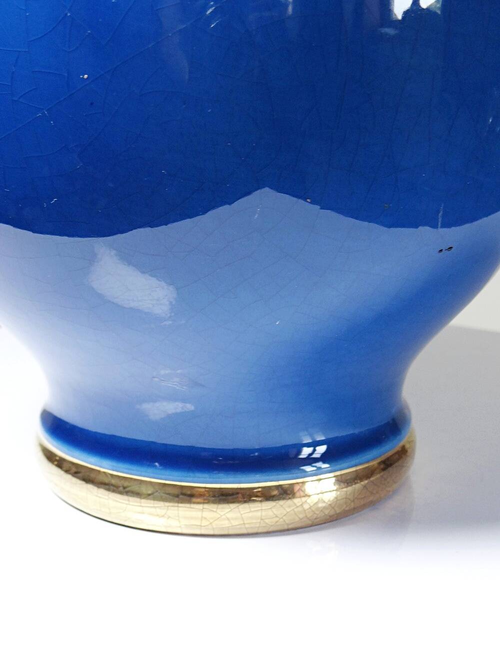 Vintage lamp Att. Le Dauphin in cobalt blue and gold ceramic, 1960s-1970s.