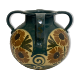 Vase Elchinger ceramic 4 detached handles polychrome floral decoration