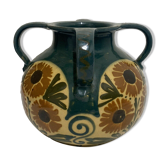 Vase Elchinger ceramic 4 detached handles polychrome floral decoration