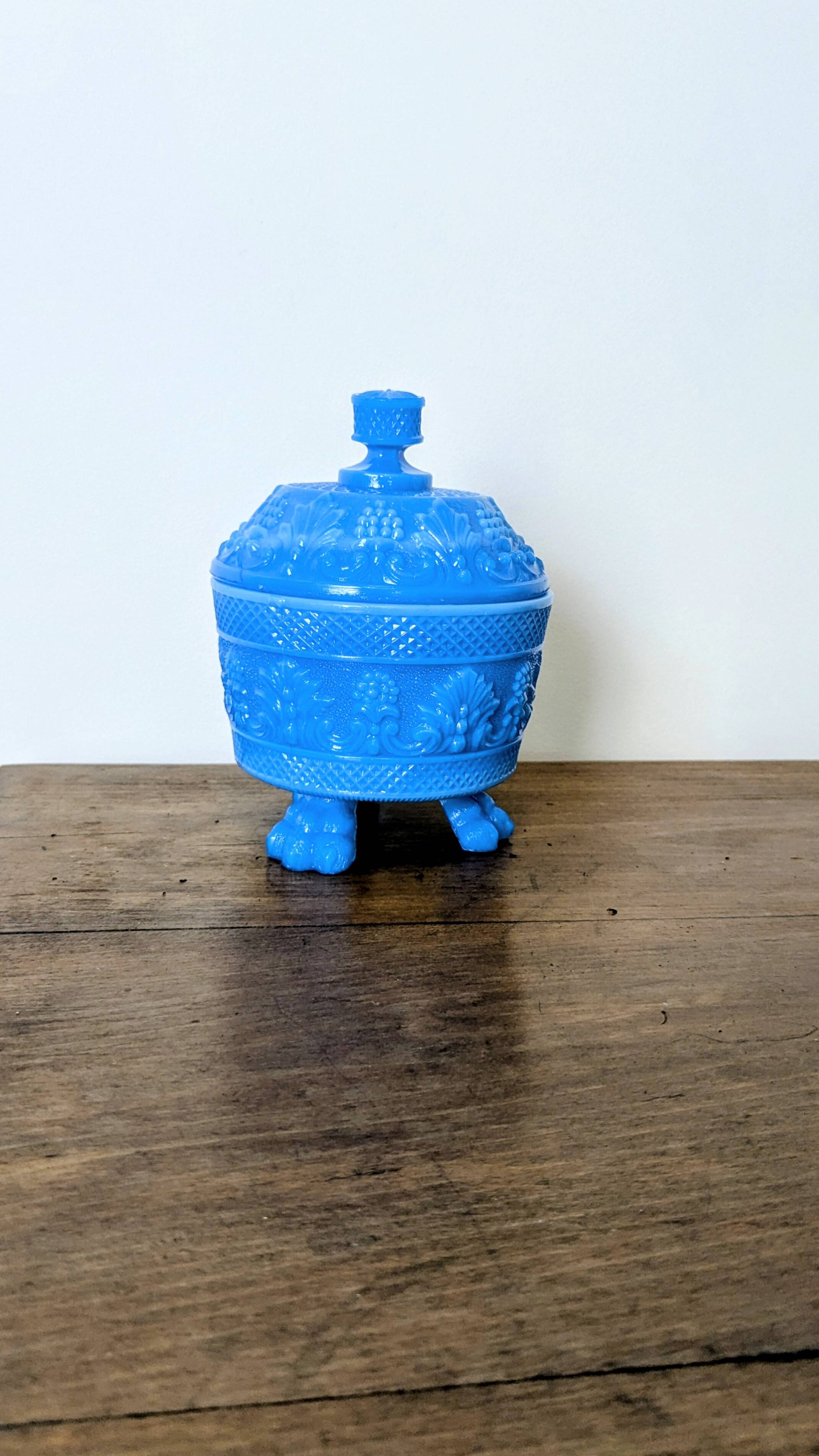 Blue moulded opaline bonbonnière, first half of the 20th century.