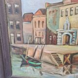 Dutch oil painting by J. Greeve Groothoofd In Dordrecht, early 1900s