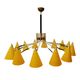 Mid-Century Modern Italian Yellow Lacquered Metal and Brass Pendant Lamp
