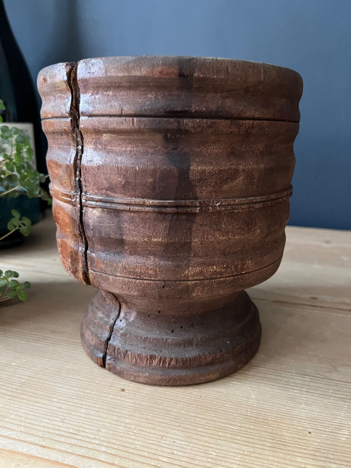 Old wooden mortar and pestle