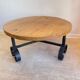 Round coffee table in wood and wrought iron – Rustic 1970s style