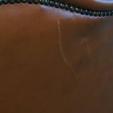 Cognac-Colored Cowhide Leather Wingback Chair in English Style