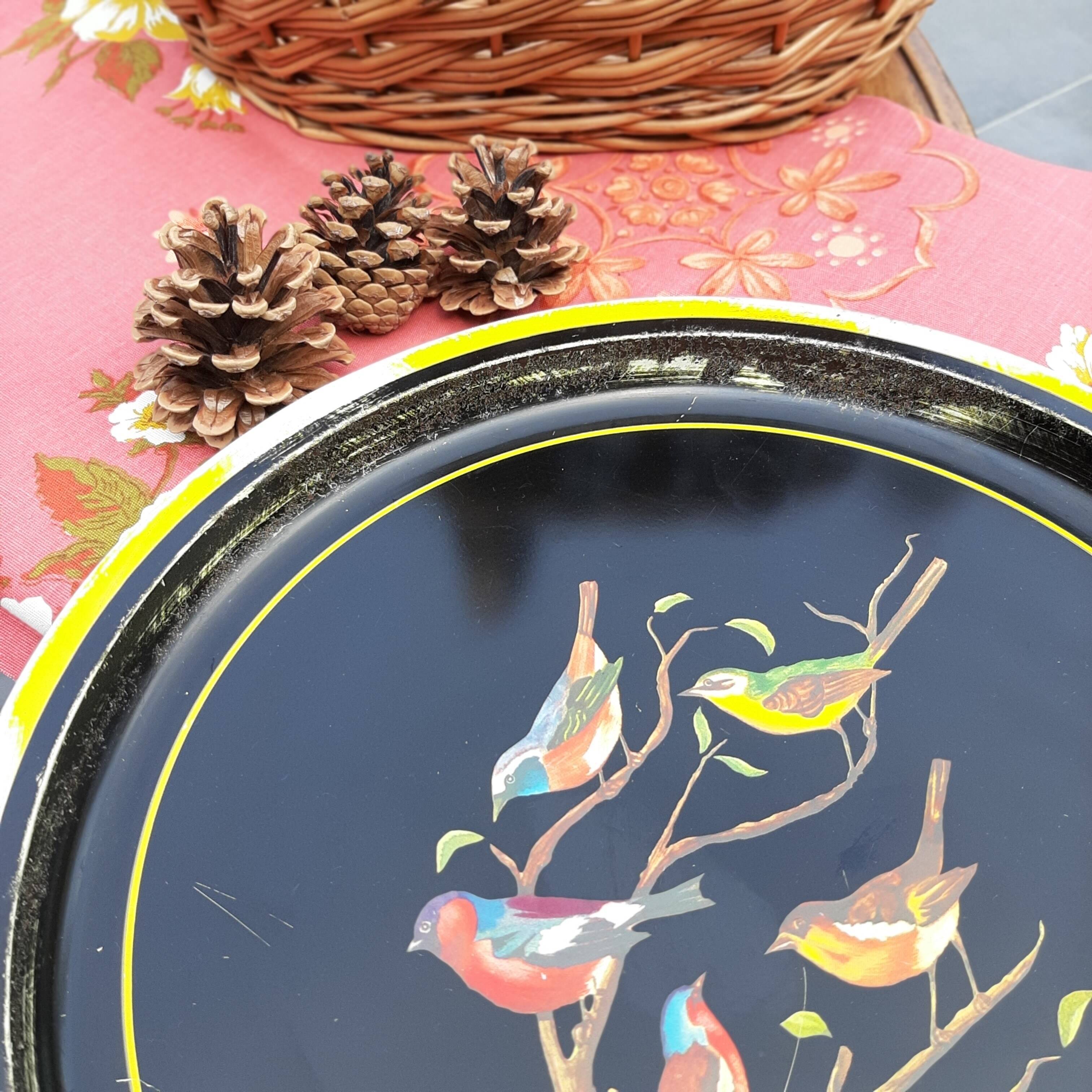 Plateau métal vintage décor oiseaux