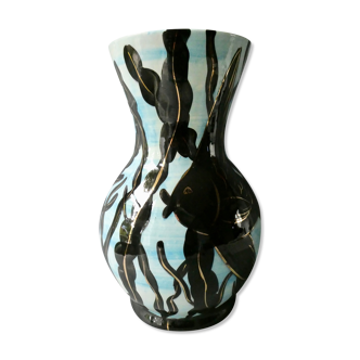 Vase Fase Vallauris, sea decoration, fish, algae, 70s