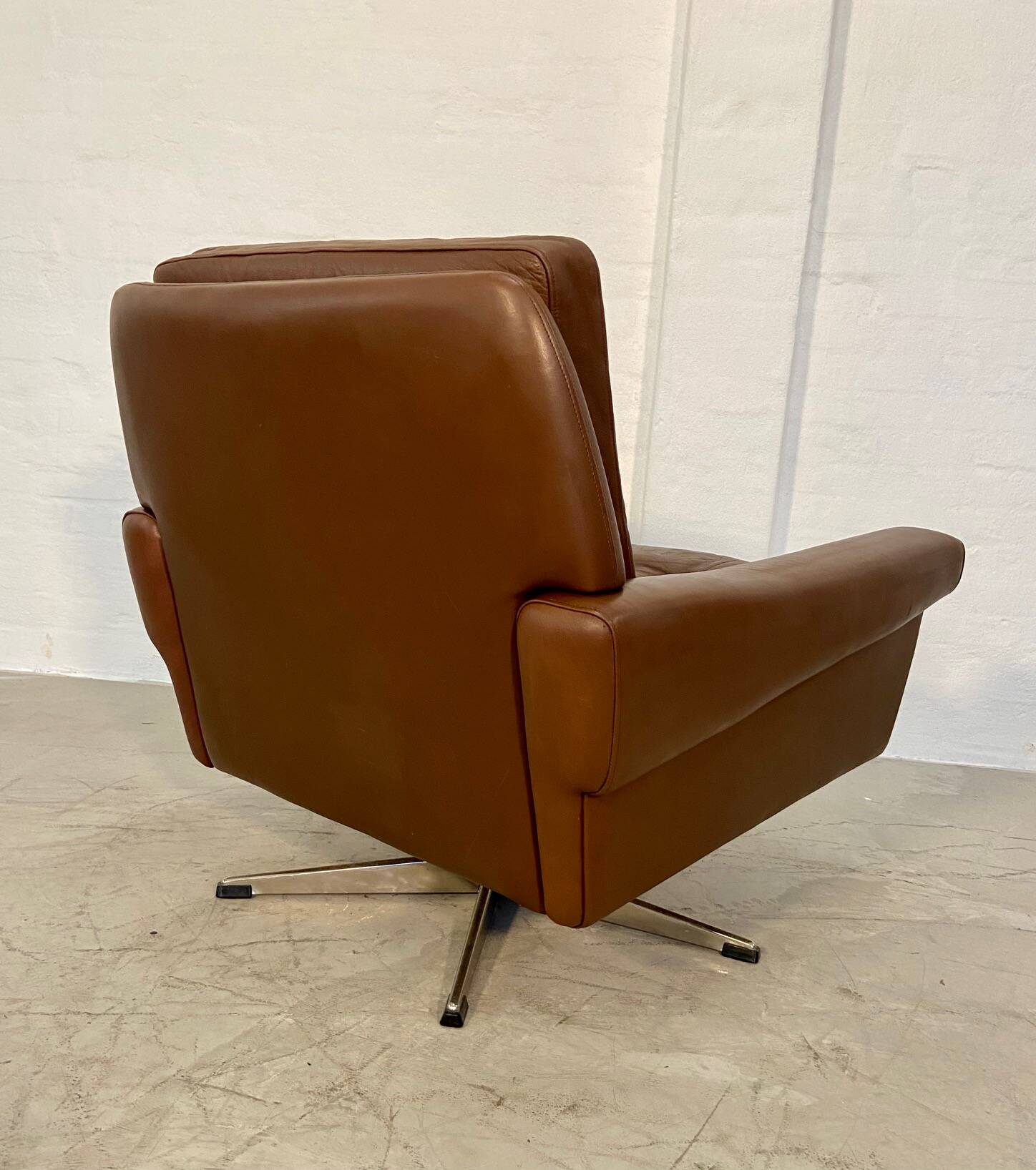 Vintage danish retro mid-century svend skipper brown leather chair & stool 60s