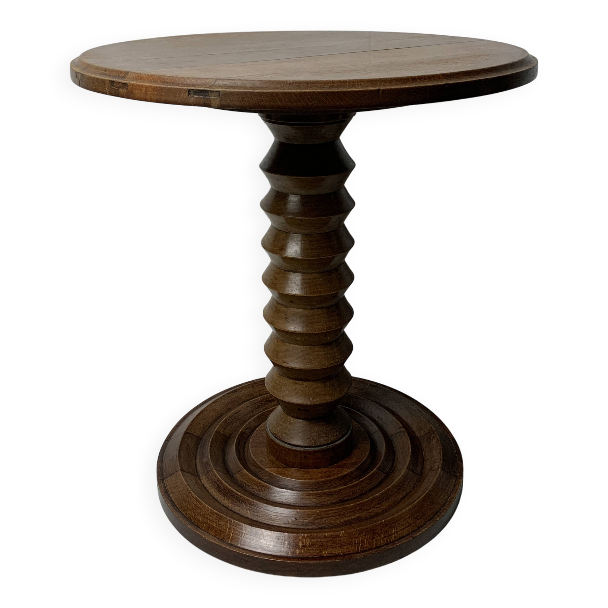 Table d'appoint en bois tourné brutaliste français de style Charles Dudouyt, France, années 1940