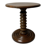 French Brutalist Wood Turned Wine Press Side Table in the style of Charles Dudouyt, France, 1940s