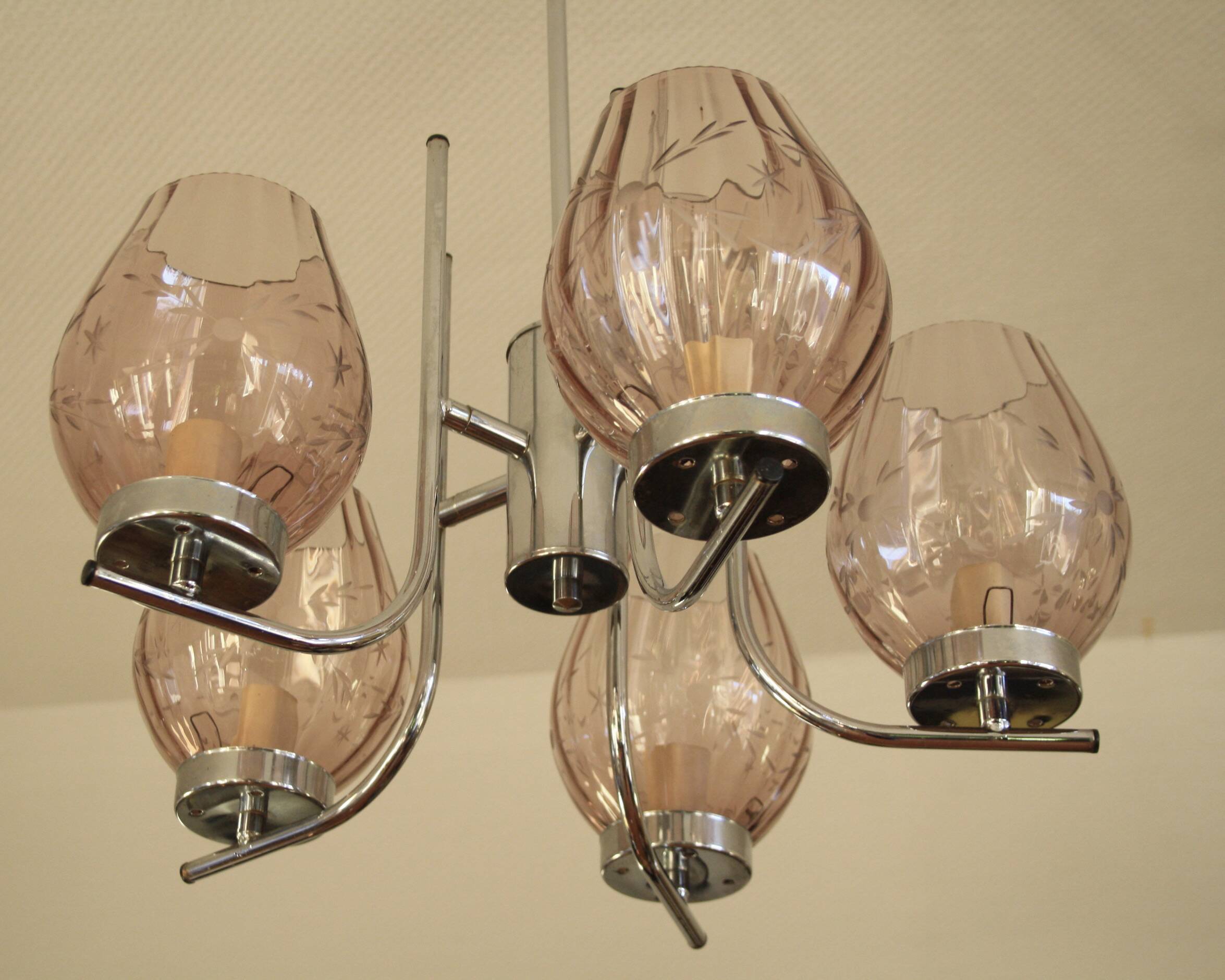 Chrome metal chandelier & cut glass