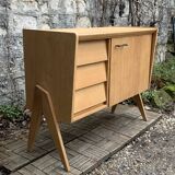 Buffet commode vintage pieds compas chêne clair 1960