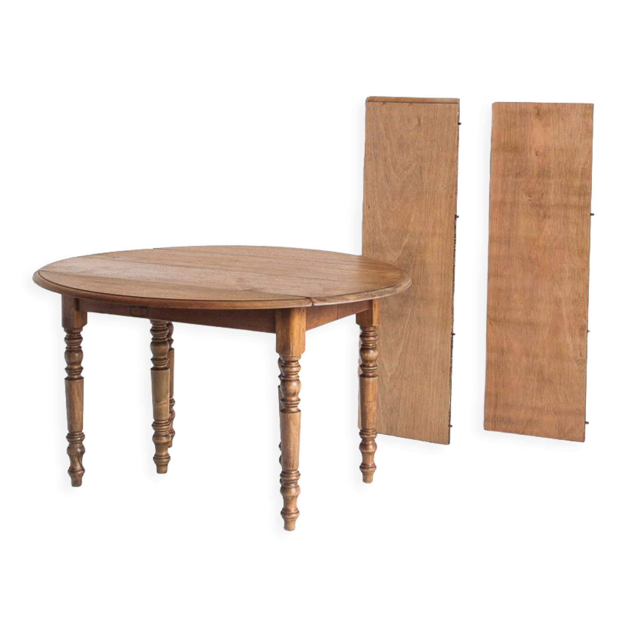 Vintage solid wood table with folding shutters with two extensions, France 1950