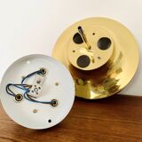 1 of 2 Large Brass and Floral Ice Glass Flush Light by Glashütte Limburg