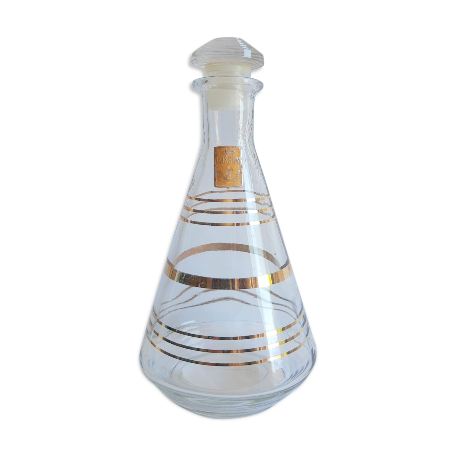 Luxhem glass carafe with vintage gold trim