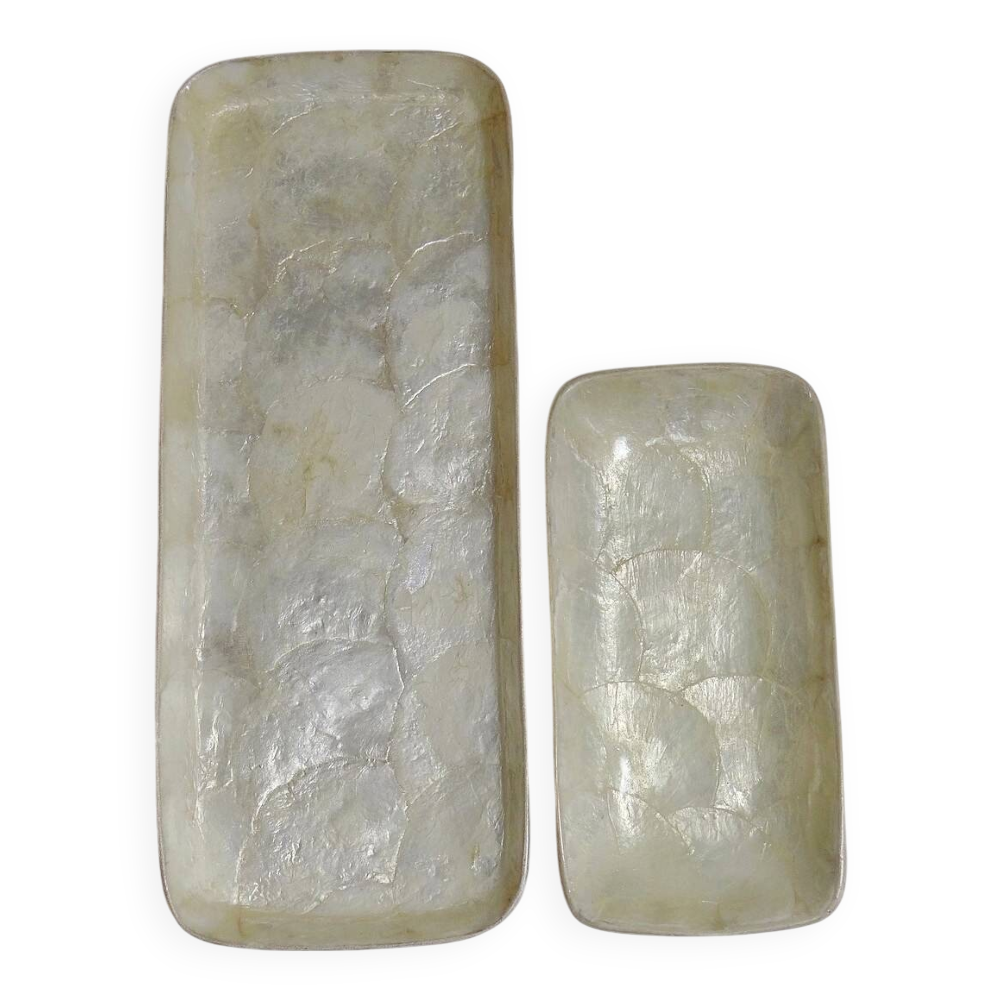 2 vintage rectangular empty pocket bowls in Capiz mother-of-pearl