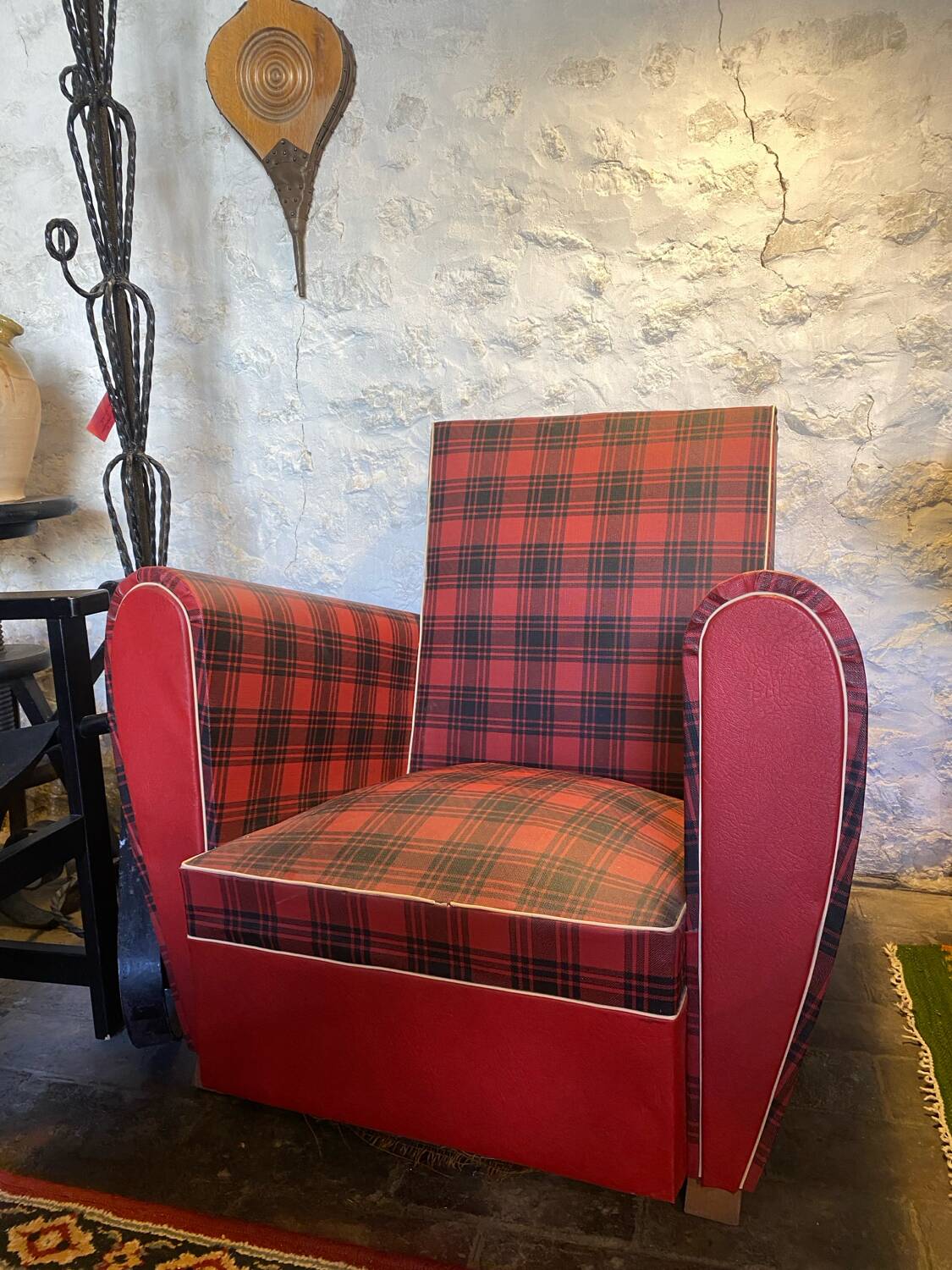 Red faux leather armchair