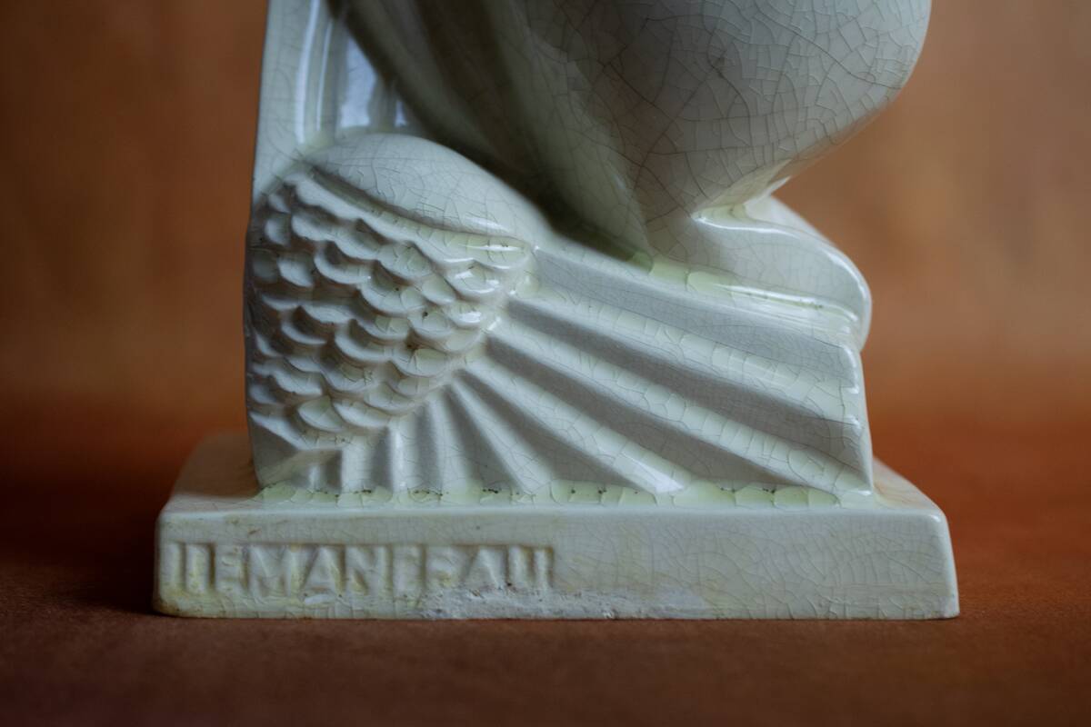 Charles LEMANCEAU, SAINT-CLÉMENT earthenware factory. Art Deco squirrel - 1930