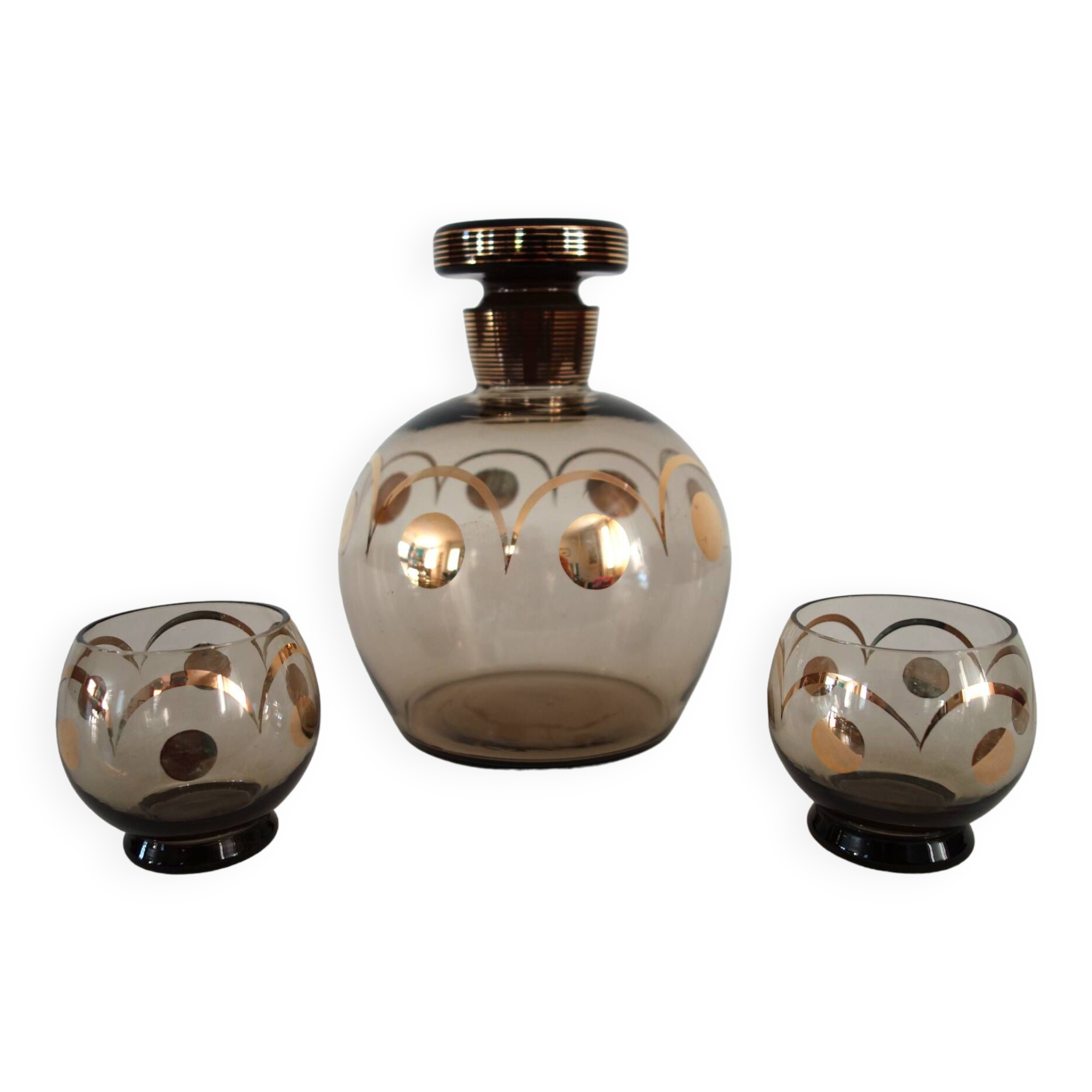 Liqueur service for two gilded crystal art deco Czechoslovakia