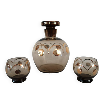 Service à liqueur pour deux cristal doré art déco Tchécoslovaquie