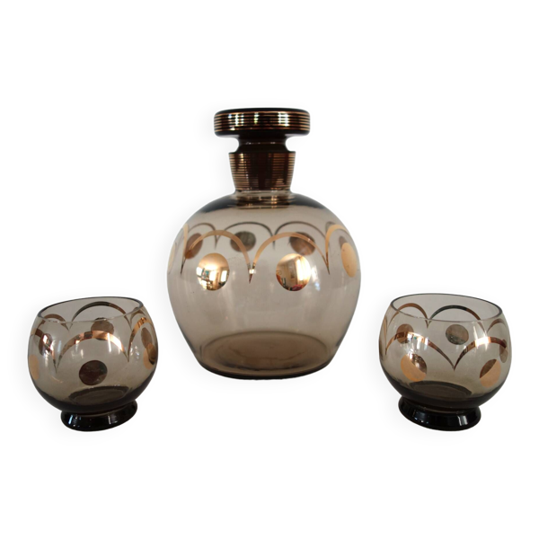 Service à liqueur pour deux cristal doré art déco Tchécoslovaquie