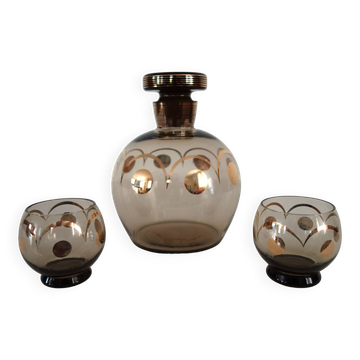 Liqueur service for two gilded crystal art deco Czechoslovakia