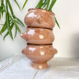 6 vintage lion head onion soup bowls – speckled beige stoneware