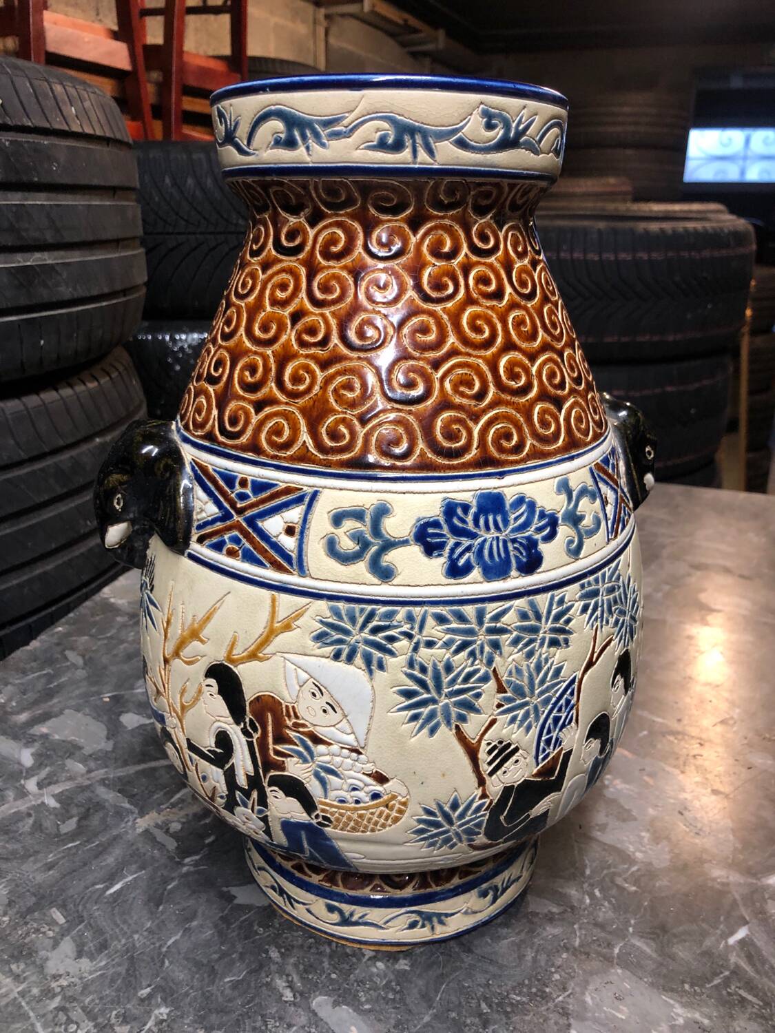 Polychrome ceramic vase in glazed stoneware