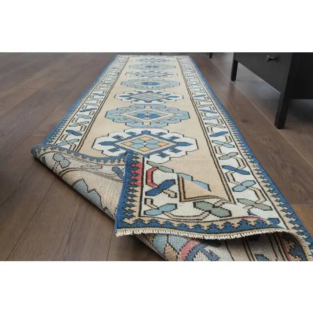 1970s Vintage Turkish Hand-Knotted Wool Cotton Orange Runner Rug 72x288