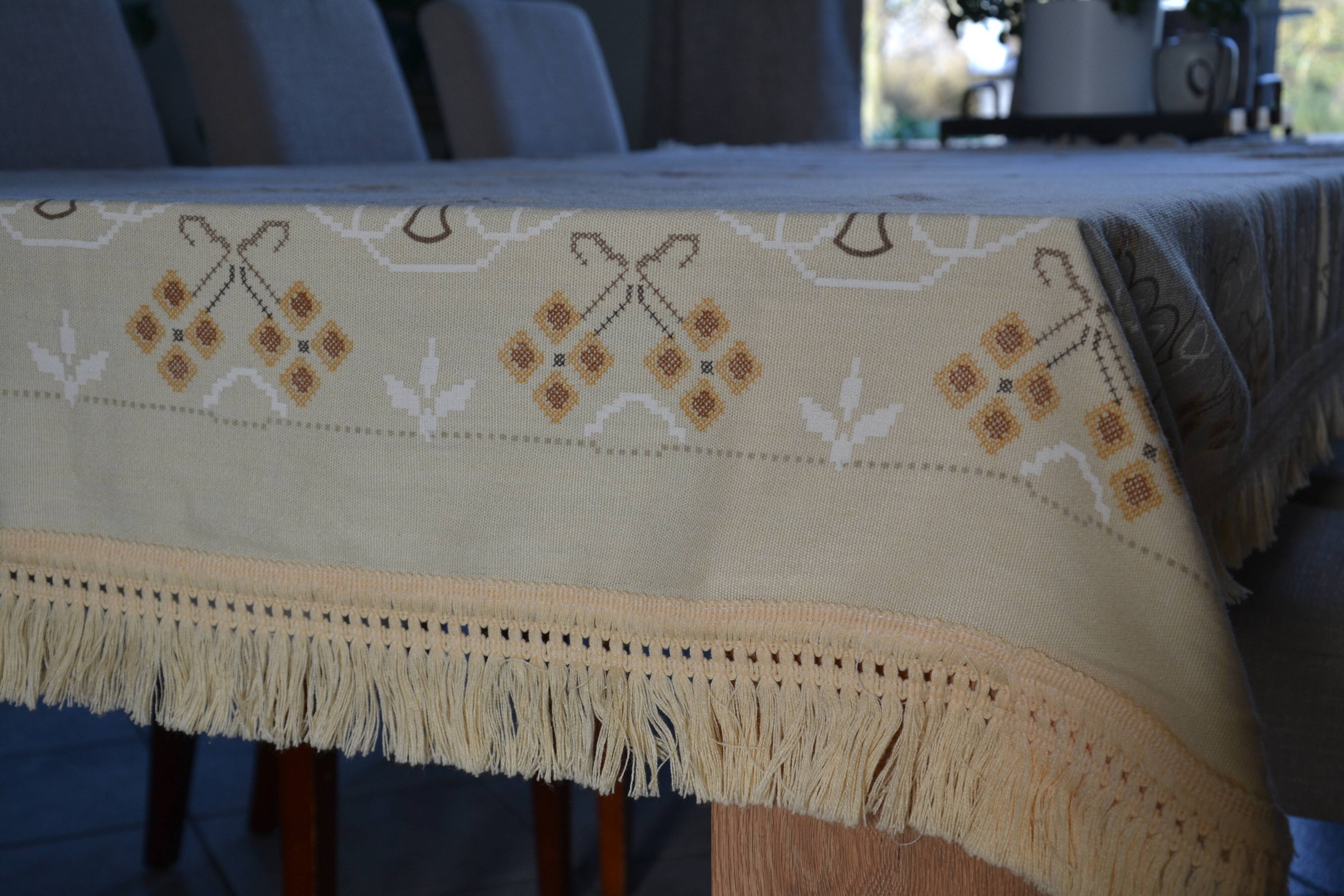 old cotton/linen tablecloth with fringes