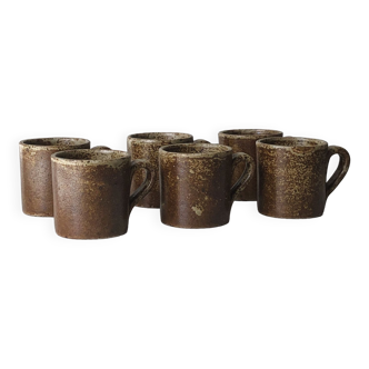 Set of 6 cups in vintage pyrite and glazed stoneware