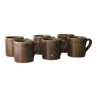 Lot de 6 tasses en grès pyrité et vernissé vintage