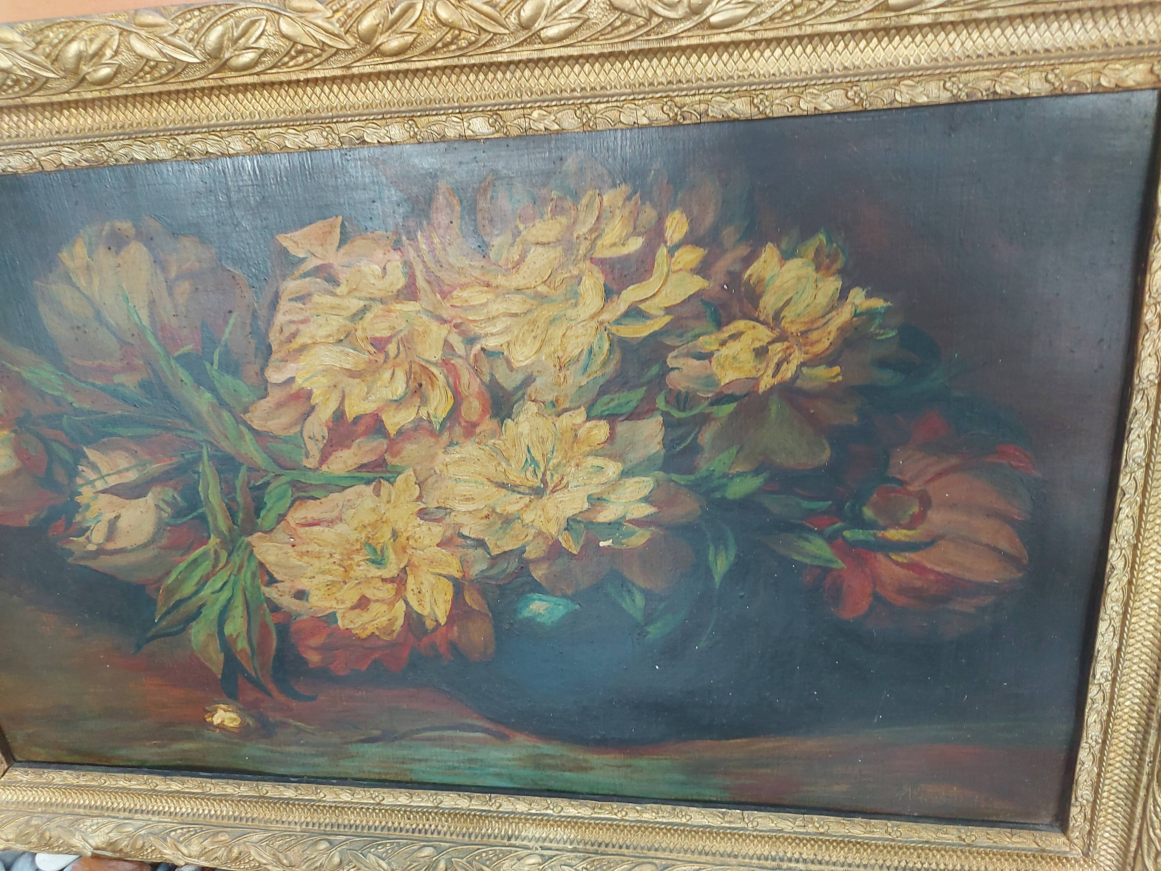 Painting, painting, oil on cardboard bouquet of flowers