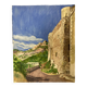 Watercolor Provencal landscape with fortified ramparts