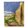 Aquarelle Paysage provençal aux remparts fortifiés