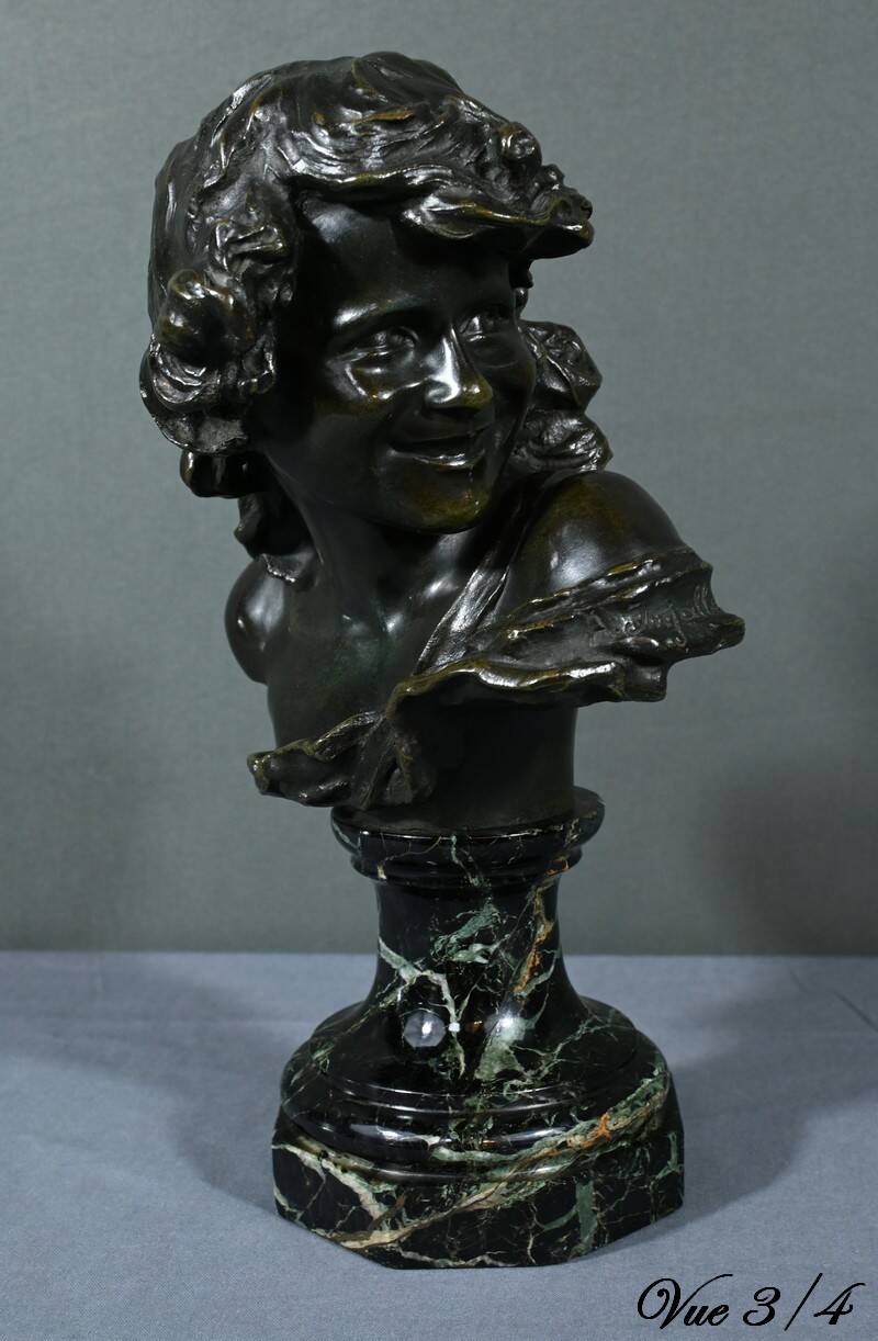 Bronze “Laughing Child”, signed A.Injalbert – Late 19th century