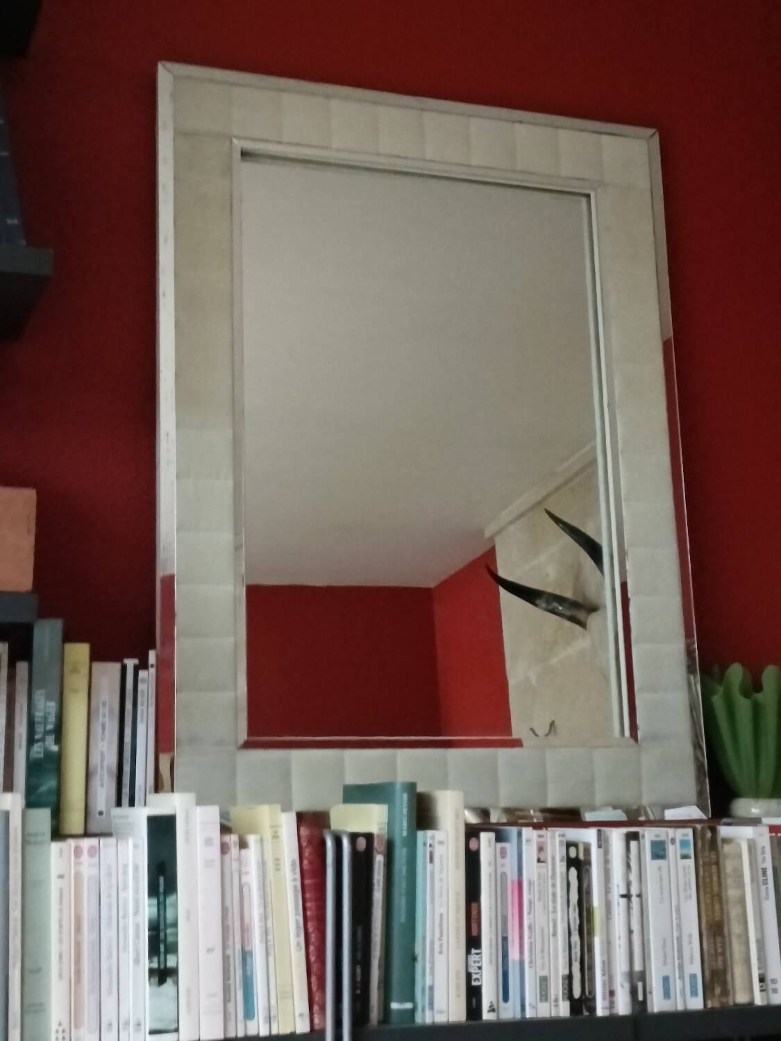 Large vintage tufted velvet mirror