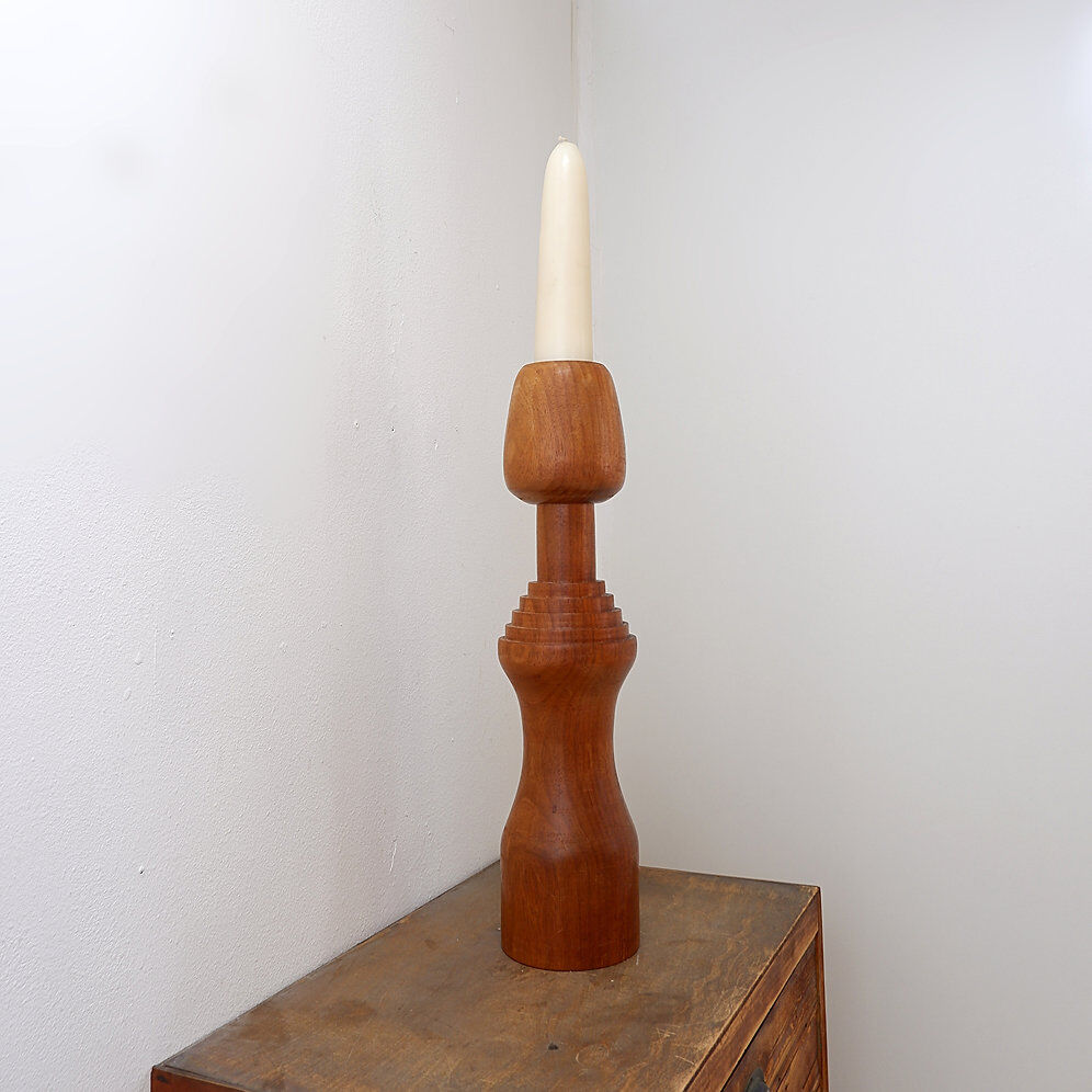 Large vintage turned wooden candlestick - 1960s