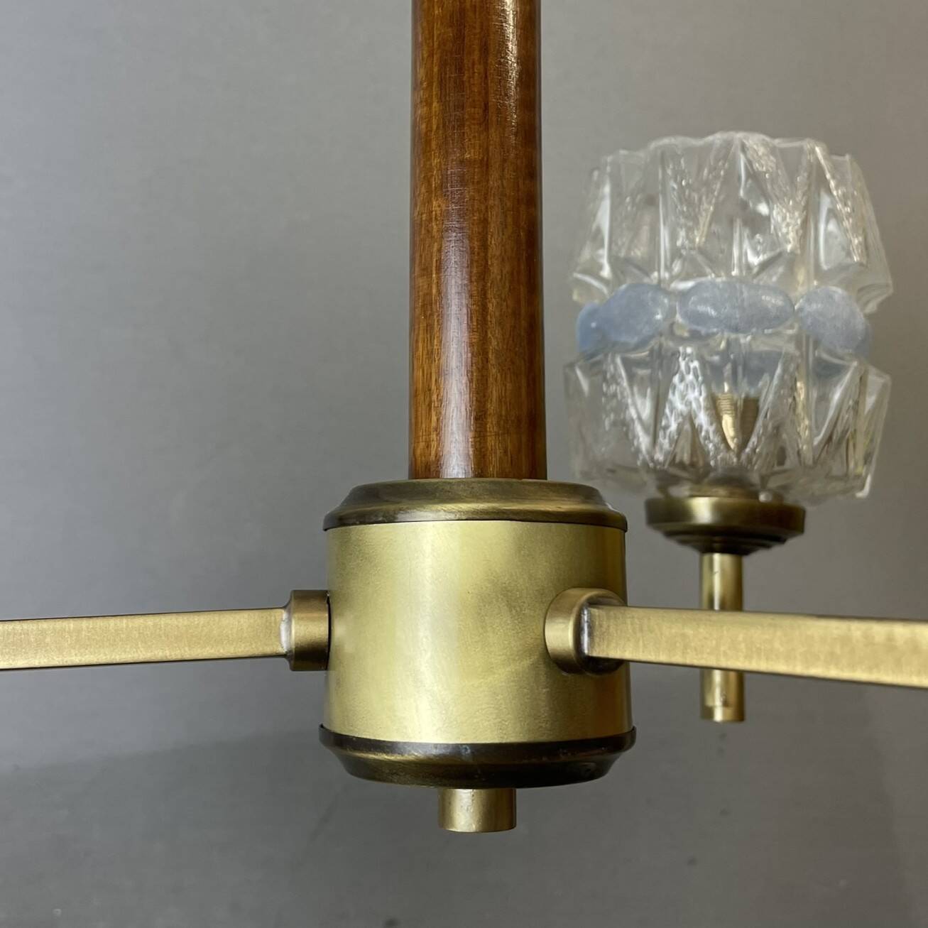 Mid Century Modern 3-light wood and glass chandelier