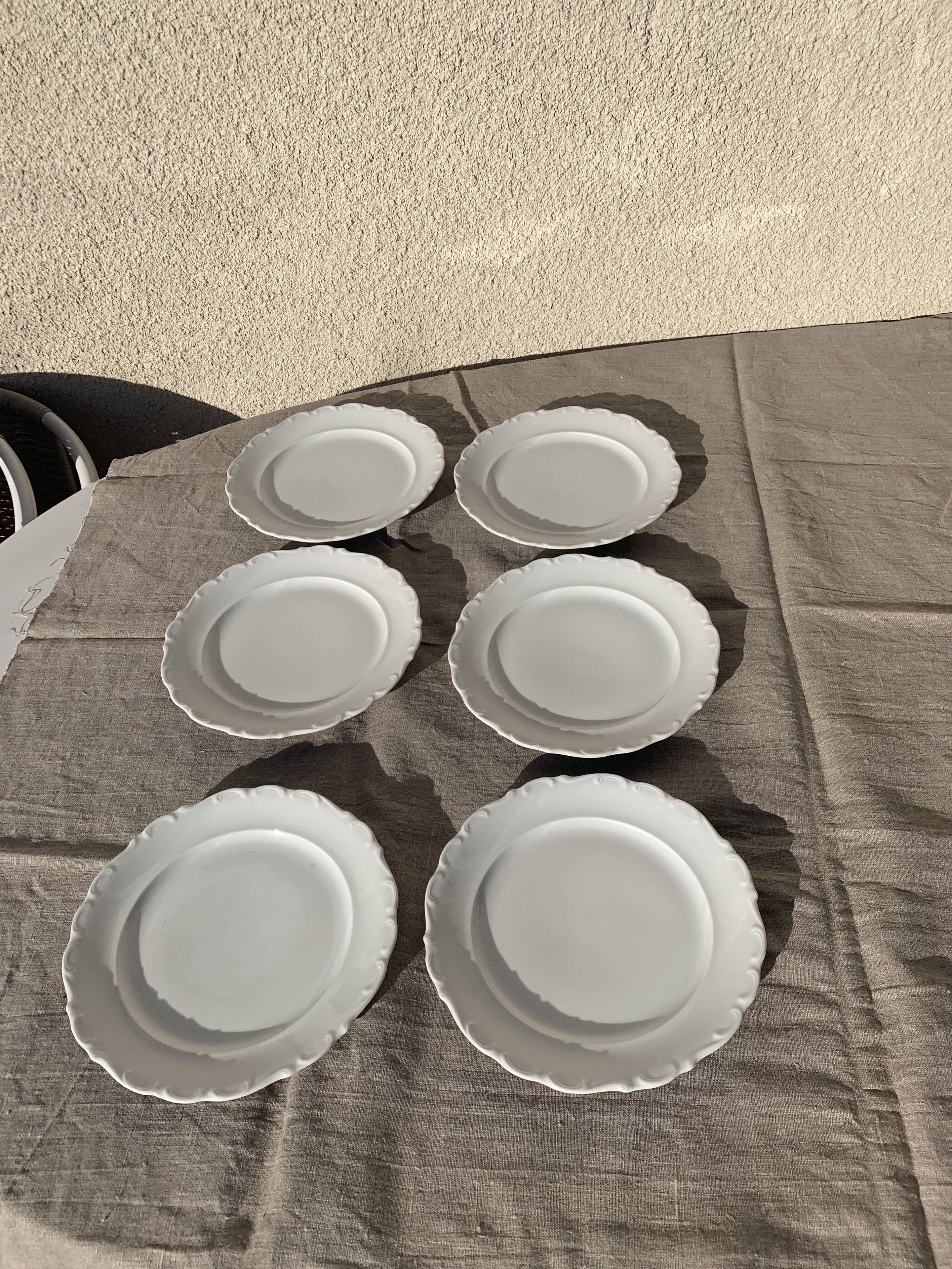 6 flat plates in white earthenware edge scalloon scalloon schumann arzberg germany vintage