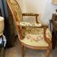 Louis XVI style medallion armchair with floral needlepoint tapestry