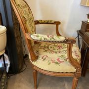 Louis XVI style medallion armchair with floral needlepoint tapestry