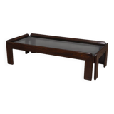 VINTAGE 1970S COFFEE TABLE IN WOOD AND GLASS DESIGNED AFRA E TOBIA SCARPA