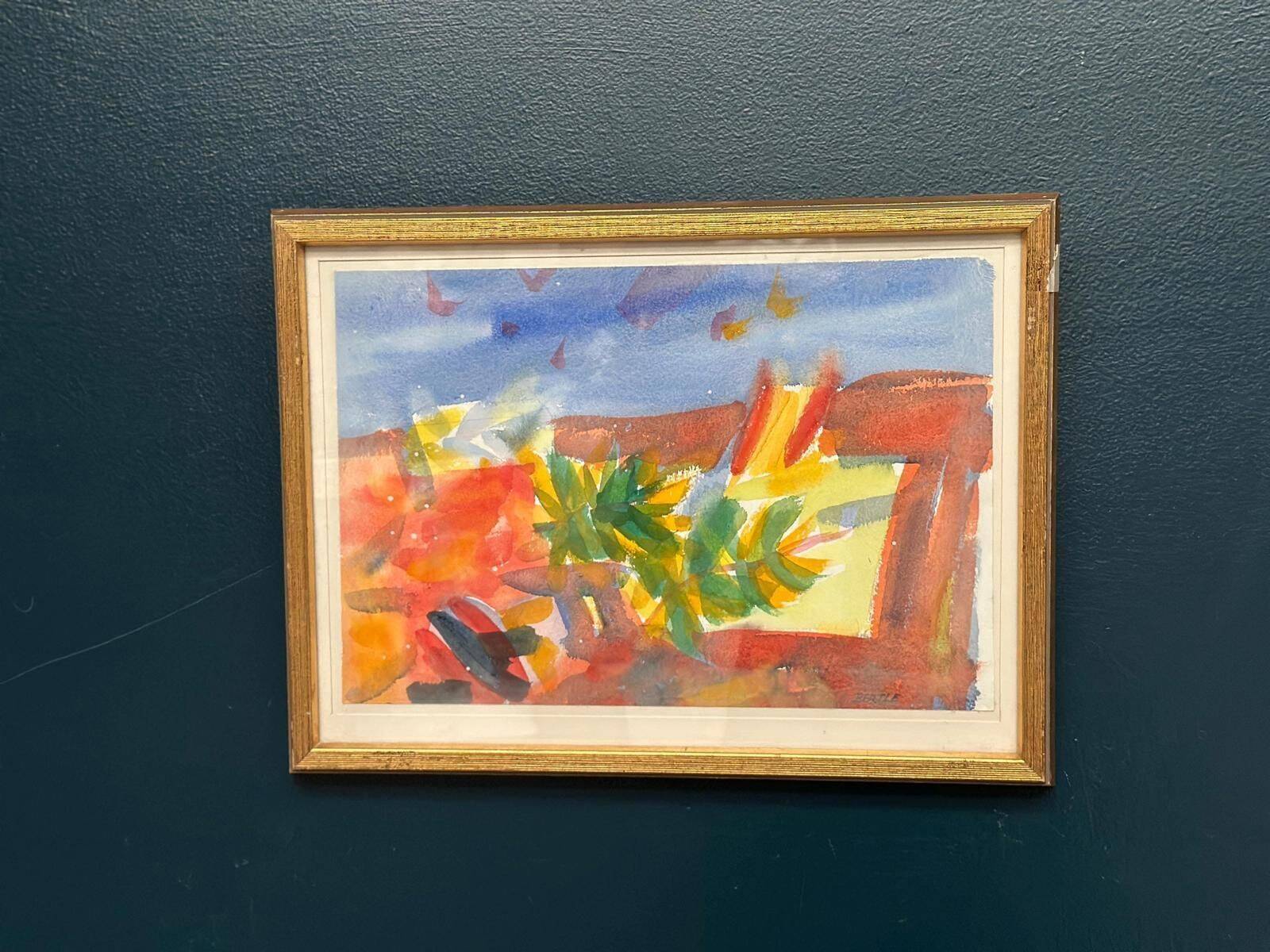 Original Swedish Watercolour On Paper – “Abstract Landscape” By Lars Bertle – Dated 1987 – Vintage & Framed