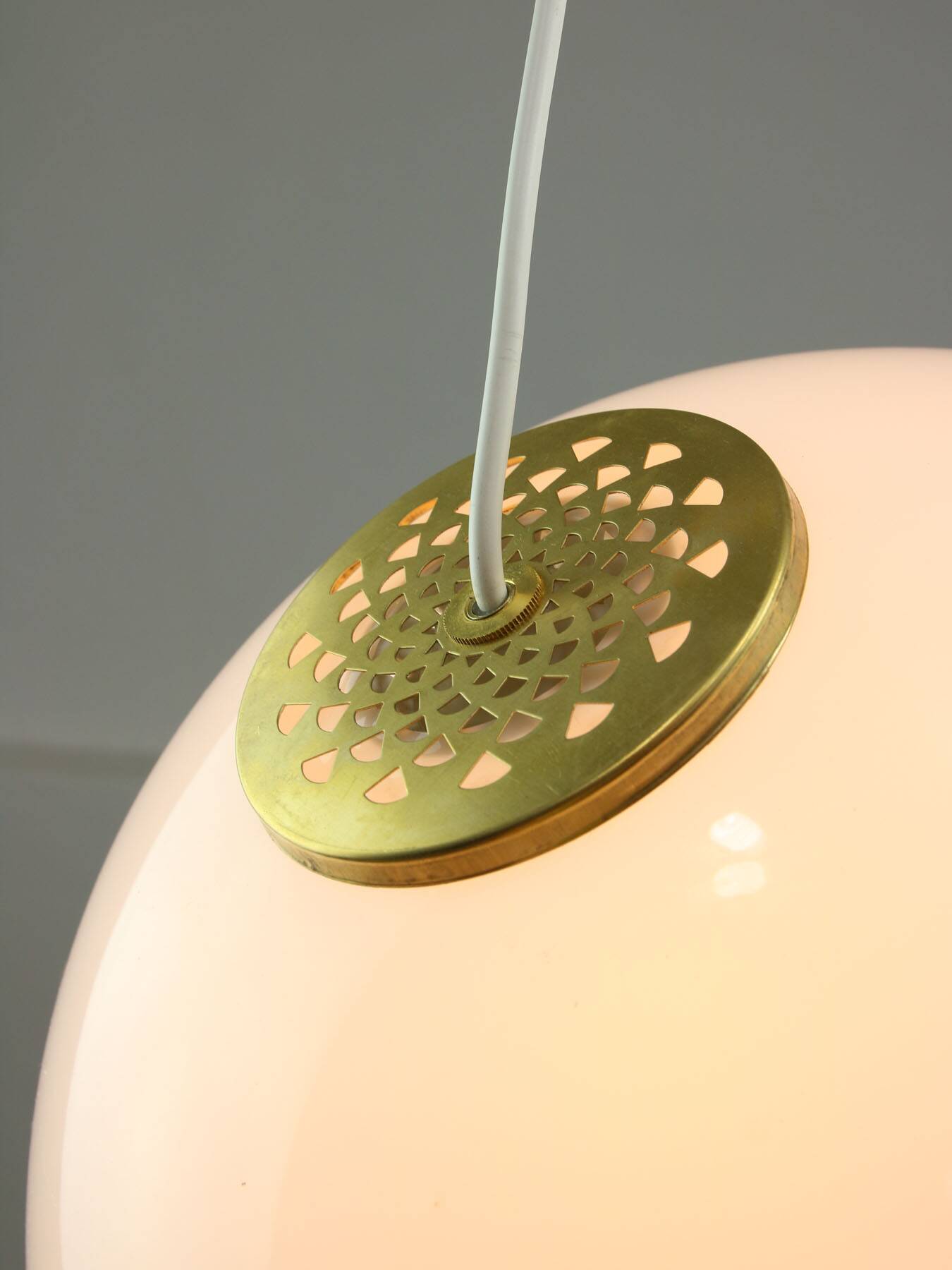 Italian Space Age Pendant Lamp in Plexiglass and Brass, 1970s