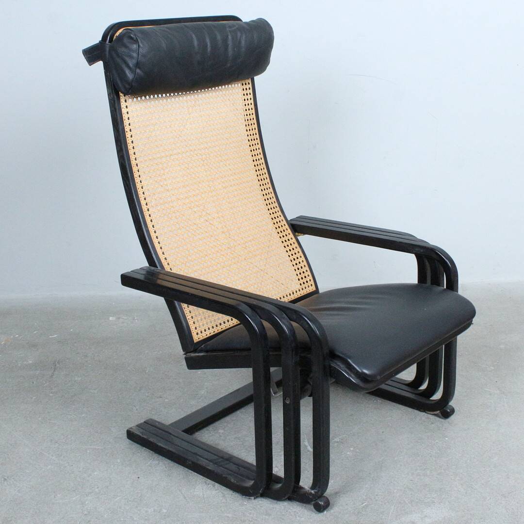 1980s Lounge Chair — Wiener Weave & Leather — Adjustable Backrest — Vintage
