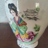 Japanese porcelain vase decorated with 2 geishas and flowering trees